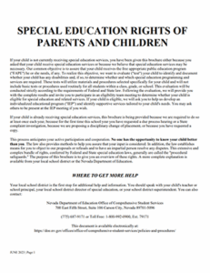 A picture of the first page of the Special Education Rights of Parents and Children document