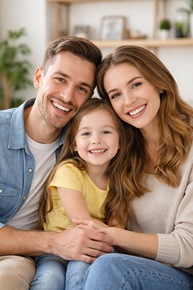 Parents hugging a child