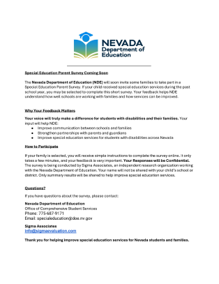 Flyer for Nevada Department of Education Parent Survey