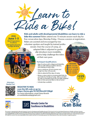 Flyer for "Lear to Ride a Bike!" Informing parents that they can have their kids learn to ride a bike over the summer